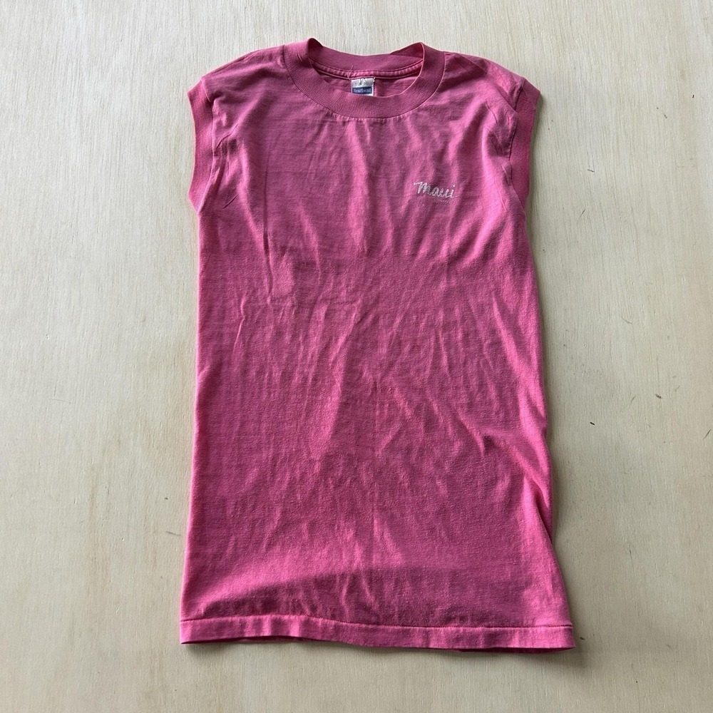 Vintage 80s Healthknit Shirt Mens Small Pink Maui Hawaii Sleeveless Tee T-Shirt